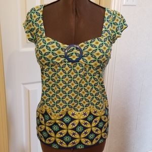 Flattering Fang Geometric Floral Pattern Shirt Size Small
